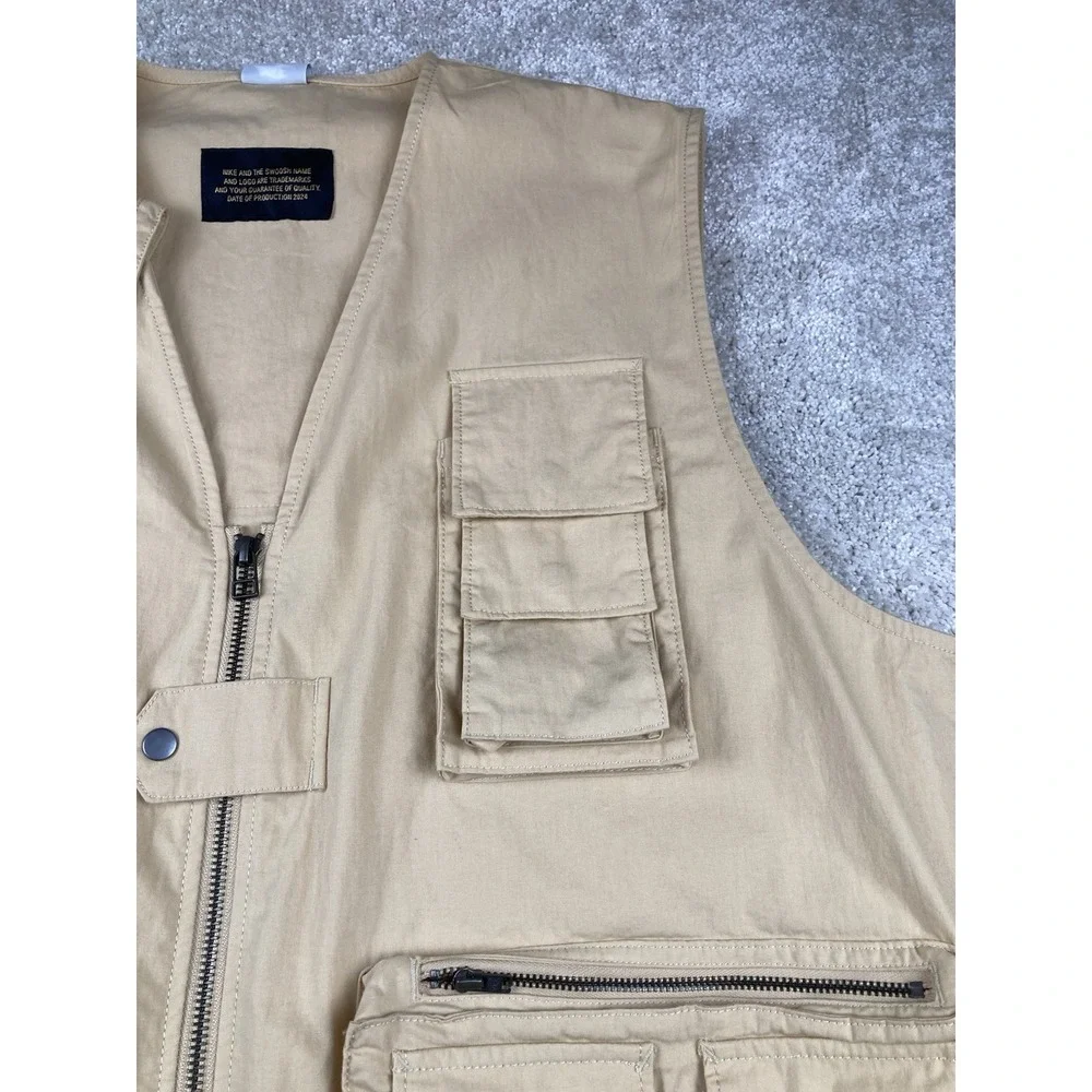 Nike Life Utility Vest Sesame Tan Full Zip Cargo Pockets FN3214-252 Size Large